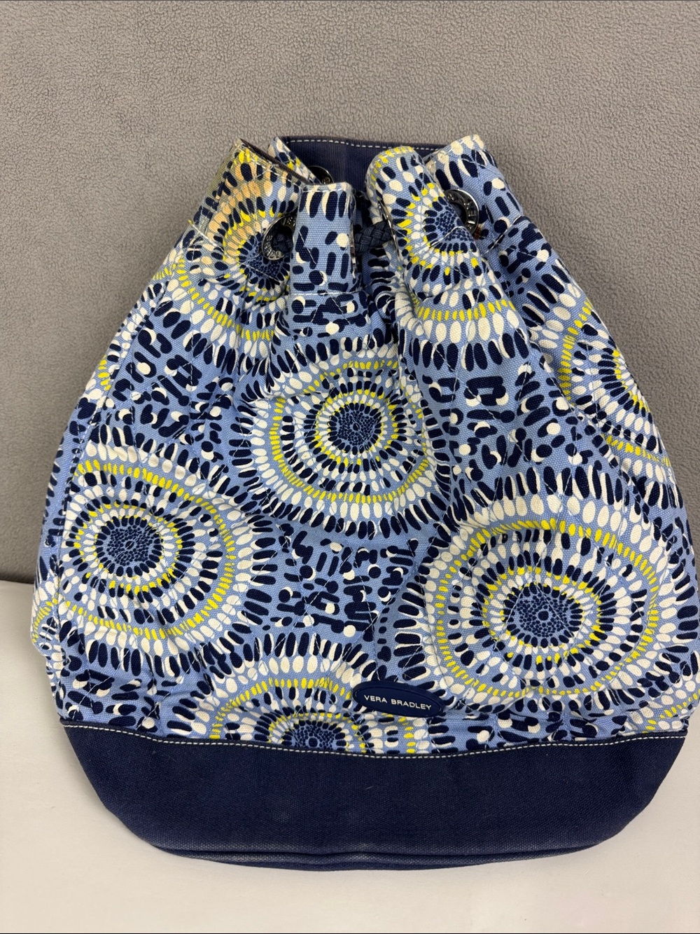 Vera Bradley Starry Night Sling Backpack w Yellow Plastic Lining vtg blue yellow